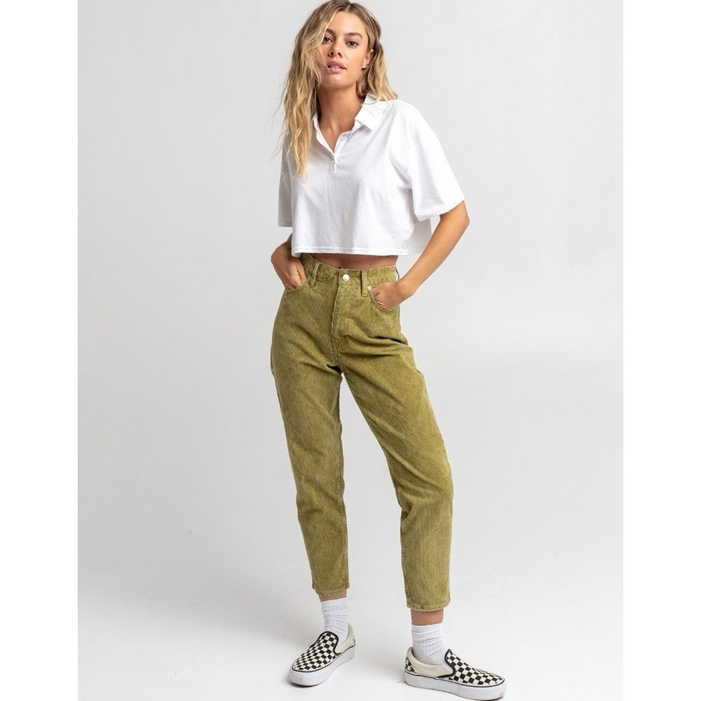 Quiksilver Corduroy Green Pants Women 30 Tapered Fit Beachy Olive Retail $70